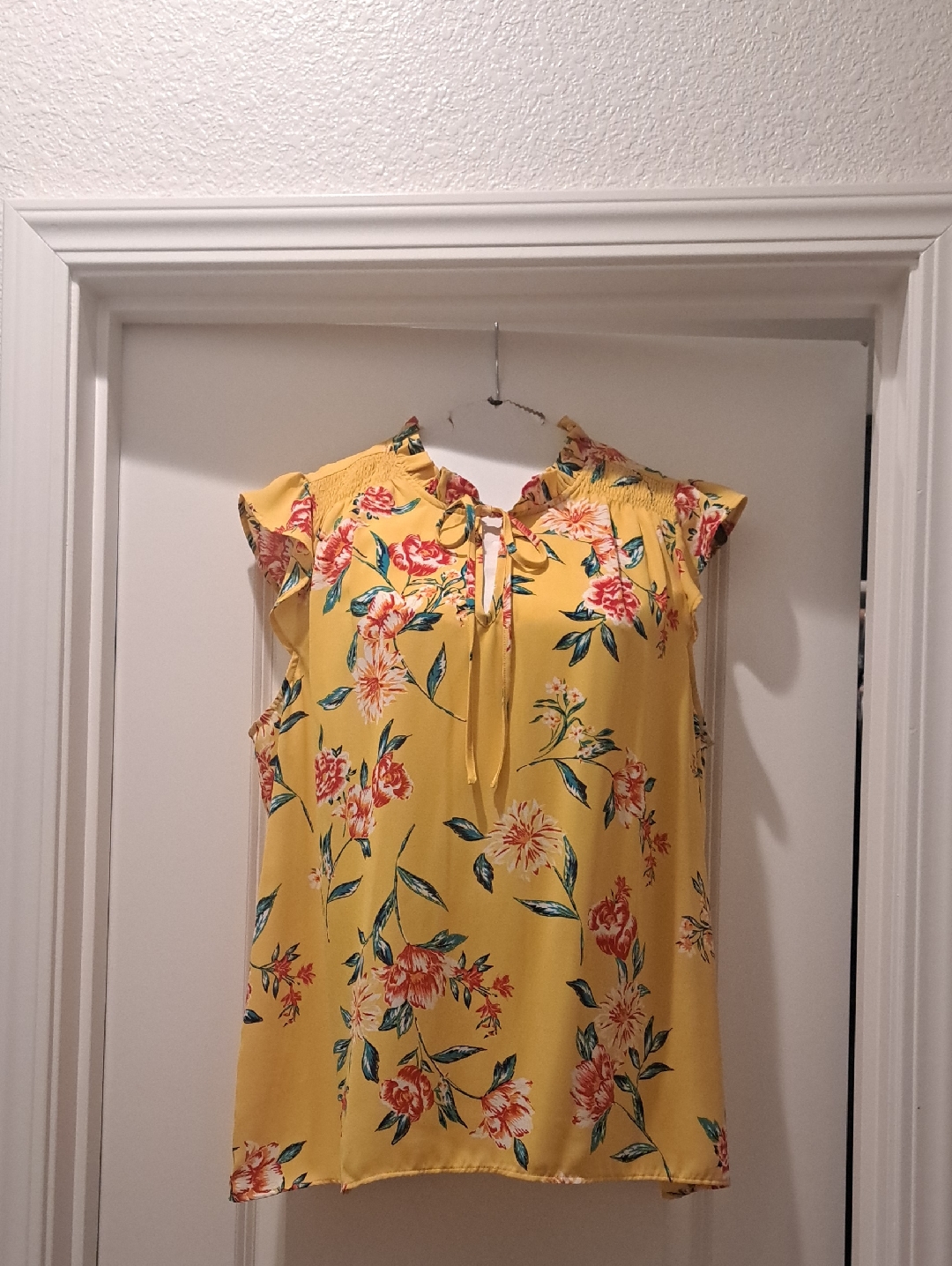 Beautiful Yellow Floral Ruffle Sleeve Blouse